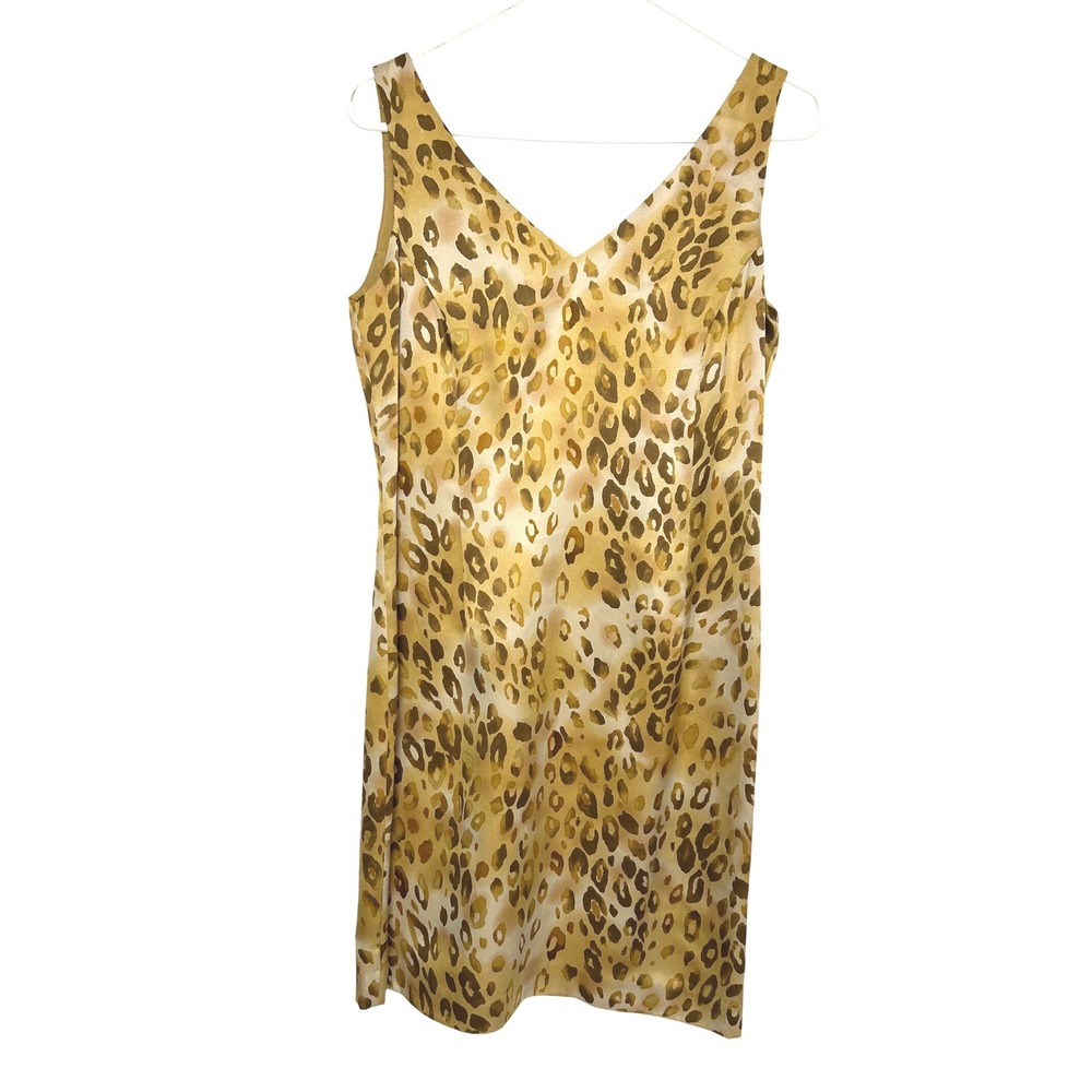 Y2K Blushe 100% Silk Dress Size 6 Gold‎ Leopard V-Neck Sheath Mobwife Minimalist